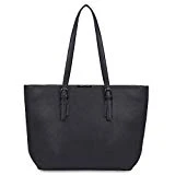David Jones - Sac à Main Shopping Femme Grand Format - Sac Cours Lycée Fille - Cabas Fourre-Tout Porté Epaule Cuir PU Anse Longue - Shopper Grande Capacité - Sac Etudiante Travail - Noir