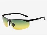 Lunettes de soleil polarisées aluminium magnésium demi cadre rétro cadre en métal jour et nuit polarisées sports de plein air polarisées lunettes de conduite (couleur multiple),Black,Day&NightUse