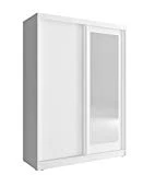 MEUBLO Armoire, Penderie avec 2 Portes coulissantes et Miroir (L x H x P): 150x200x62 Mono 150 (Blanc, 150 cm)