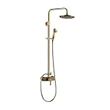 Auralum Colonne de Douche avec Mitigeur Bronze Rétro Système de Douche Finition Bronze Set de Douche Baignoire avec Barre Réglable