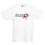 lepni.me T-Shirt pour Enfants Donne du Skateboard de Sang! - Citations de Skateboard rigolos, Patineur Professionnel (12-13 Years Blanc Multicolore)