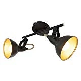 Briloner Leuchten 2049-025 Plafonnier 2 spots pivotants - luminaire style vintage - métal noir & or mat - 2 douilles E14 - 40 W max. - 30.4 x 10 x 18.1 cm