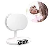 HYwot Miroir Lumineux de Maquillage, Miroir de Maquillage Lumineux LED avec Haut-Parleur Bluetooth et Carte TF, Commutateur à Capteur Tactile, Fonction Réveil et Radio,Blanc