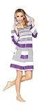 Femmes Court, Doux et Leger A Capuche Peignoir Avec Motif Raye - Violet / gris - S