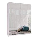 Armoire, Penderie avec étagères et 2 Portes coulissantes (L x H x P): 150x206x62 cm (ADA6: Miroir)
