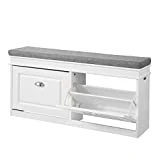 SoBuy FSR64-W Banc de Rangement à Chaussures Armoire à Chaussures 2 Abattants avec Coussin Confortable Meuble d'entrée Coffre Rangement pour Chaussures - Blanc