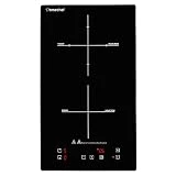 Domino double table de cuisson à induction,Amzchef plaque à induction avec cristal noir poli surface,commandes tactiles et sécurité enfant, 10 niveaux de puissance et réglage de la minuterie 3300W