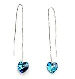 Brillantes boucles d'oreilles pendantes en forme de coeur d'amour en aigue-marine avec cristaux de Swarovski en argent sterling 925 sans allergènes pour femme
