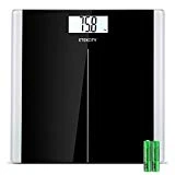 Etekcity Pèse Personne Electronique Balance Pese Personnes de Haute Précision en Verre Trempée, 180kg/400lb/28st, Grand LCD Rétroéclairé, Auto On/Off, 2 Piles AAA, Ruban à Mesurer, Design Mince, Noir