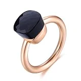 Classique 14K Or Rose Plaqué Anneau Solide Anneaux En Argent Sterling 925 avec Agate Pierre précieuse Pour Les Fiançailles Des Bijoux De Mariage/Cadeau D'anniversaire Du Jour De Mère (Black, 60)