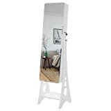 SONGMICS Armoire à Bijoux, sur Pieds, avec 8 Ampoules LED, Miroir psyché sans Cadre, avec Serrure, 6 Tiroirs, Plaque pour Boucles d'Oreilles, Blanc JBC89WT