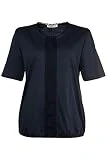 Ulla Popken Femme Grandes Tailles T-Shirt col Rond brodé en Coton Biologique Bleu foncé 60/62 715170 89-58+