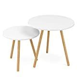 Homfa Tables Gigognes Scandinaves Lot de 2 Tables Basses Blanche de Café (Rond)