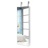 Nicetree Armoire à Bijoux Mural avec Miroir Plein sans Cadre, Armoire de Rangement accrochée à la Porte, Blanc
