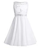 iiniim Courte Robe de Princesse Cérémonie Enfant Fille Robe Soirée Cocktail Dentelle Mousseline Élégant Robe pour Vos Fille Baptême Anniversaire Fête Noël Cadeau 2-14 Ans Ivoire 10 Ans