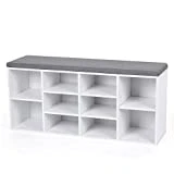VASAGLE Banc à Chaussures, Étagère à Chaussures, Meuble de Rangement, 10 Compartiments, avec Coussin, pour Entrée, Blanc LHS10WT