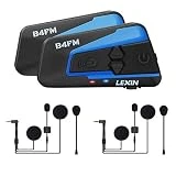 LEXIN 2pcs LX-B4FM Intercom Moto Duo Imperméable pour 2 Casques Ecouteurs Bluetooth Oreillette Kit Mains Libres Moto Anti Bruit Interphone Communication Système Jusqu'à 4 Motards pour Helmet Ski