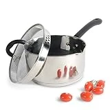 ProCook Gourmet Stainless Steel - Grande Casserole Induction INOX 18 10 - Becs Verseurs - avec Couvercle Passoire Verre Trempé - Poignée Silicone Isolant - 20 cm / 3,3 l