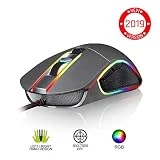 KLIMTM AIM Souris Gamer - Souris de Jeu Chroma RGB USB Filaire - 500-7000 DPI - Boutons Programmables - Confortable pour Toute Taille de Main - Ambidextre Excellent Grip Gaming PC PS4 Xbox One - Gris
