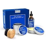 Kit Entretien de Barbe Anjou avec 1x Huile à Barbe, 1x Baume à Barbe & 1x Brosse à Barbe en Soies de Sanglier - Soin 100% Pure, Naturel (Réparation & Croissance Capilaire - Vitamine E)