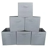 EZOWare Boîtes de Rangement Ouvertes en Textile Non-Tissé, Tiroir en Tissu pour Linge, Jouets, Vêtement, Disques DVD - Pack de 6/ Gris