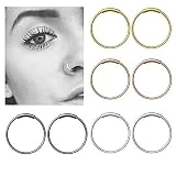 Fullsexy YHmall 8 pcs Anneau de Nez Piercing Faux en Acier Inoxydable Anneau Hoop Bijoux pour Décoration Nez Lèvre Oreille 4 Couleurs Argent, Or, Noir, Or Rose (8mm)