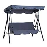 Outsunny Balancelle de Jardin 3 Places Toit imperméabilisé Inclinaison réglable Coussins Assise et Dossier 1,72L x 1,1l x 1,52H m Acier Noir Polyester Gris