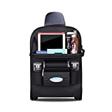 Ergocar Organiseurs pour Voiture Kick Mats cuir PU de luxe Protecteur de Siège Arrière avec porte-tablette pliable Imperméable Organisateurs de Voiture Rangement (Noir - 1 Pack)