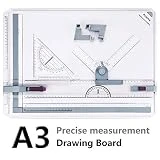 A3 Planche à Dessin, Preciva Drawing Board Metric System 51 x 36.5 cm Table à Dessin avec Mouvement Parallèle, Angle Réglable