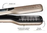 SAINT ALGUE Demeliss Titanium - Plaque de Titane Professionnelle Large, Technologie Vapeur, pour tous Types de Cheveux, Température de 150° à 230°, Réservoir d'Eau de 40 ml - Doré/Noir