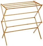 Relaxdays 10017158 Porte-Serviettes pliant en Bambou HxlxP : 73 x 74 x 36 cm séchoir linge pliant support pliable en bois avec 8 barres de séchage serviteur de chambre pour vêtements serviettes de bain, nature