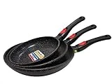 Cflagrant Lot de 3 Poêles Façon Pierre sans PFOA Diamètre : 20/24/28 cm Tous Feux 100% Compatible Induction Cuisson sans Matière Grasse Revêtement en Greblon C3+ de Technologie Allemande