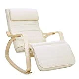 SONGMICS Fauteuil à bascule, Chaise berçante, avec Repose-pieds réglable à 5 Niveaux, avec Oreiller, Housse en coton, Capacité de charge 150 kg, Beige LYY10M