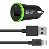 Belkin - Chargeur Allume-cigare USB 12W/2.4A avec Câble Lightning pour iPhone et iPad - 1,2m (Compatible iPhone 11, 11 Pro/Pro Max, XS, XS Max, XR, X, 8/8 Plus, iPhone 7/7 Plus, Certifié MFi) - Noir