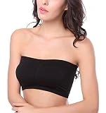 FEOYA Bandeau Poitrine Femmes Élastique Invisible Été Soutien-Gorge Buste Bosom Pads Boob Tube Confortable Nylon Simple Lingerie Top Taille FR 90 - Noir