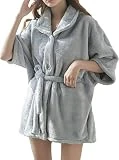 Anna King Femmes Peignoir Coral Polaire Doux Robe de Bain avec Ceinture Courte Pur Couleur Chaude Chemise de Nuit Flanelle Vêtements de Nuit pour Dames M