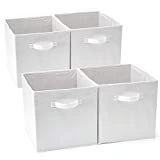 EZOWare Cube de Rangement, Boîtes de Rangement, Carré, Pliable, Rangement Tiroir, Pack de 4, pour Linge, Jouets, Vêtement, Disques DVD etc. - Blanc (33 x 38 x33 cm)