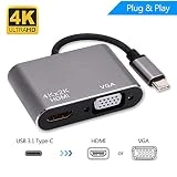 SOOTEWAY 2 en 1 USB C (Thunderbolt 3) vers HDMI VGA Convertisseur Vidéo 4K Compatible avec 2018 MacBook Pro,2017 MacBook,2018 Apple iPad Pro,Huawei Mate 20 Pro, Galaxy S9/S9+/Note 9/S8/ S8 + et Plus