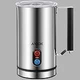 Mousseur à Lait Électrique Aicok, Mousseur Lait pour Mousse de Lait Chaude et Froide ou Lait Chauffant, 240ML500W, Contrôle de Température Strix, Revêtement Antiadhésif, pour Latte, Cappuccino, Argent