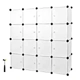 SONGMICS Étagère de Rangement avec 16 Casiers, Armoire Plastique avec Porte modulable, bac Meuble casier Cube, etageres Cubes, Stable, Assemblage Facile, Blanc LPC44BS