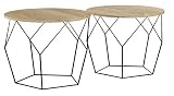 LIFA LIVING, Table Gigogne Bois et Métal, Table Basses Rondes Noir Bois Vintage, 2 Tables Basses Gigognes Géométriques et Bois et métal Noir, Tables d'Appoints Rondes pour Salon