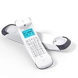 Alcatel Smile- Téléphone sans Fil Design, Grand écran rétro éclairé à l'intérieur du combiné, Mains Libres, Pure Sound, Grand répertoire, 10 mélodies d'appel, Volume réglable (5 Niveaux)- Blanc/Rouge