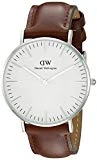 Daniel Wellington - 0607DW - St Mawes - Montre Mixte - Quartz Analogique - Cadran Argent - Bracelet Cuir Marron