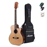 Asmuse Guitares Folk 4/4 avec Kit d'Accessoires, Guitare Acoustique en Bois Pour adultes, débutants et avancés - Nature