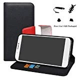 LFDZ Archos 55 Helium Coque, PU Cuir Portefeuille Fonction Housse Debout Coque Étui Couverture pour Archos 55 Helium / 55 Helium Ultra Smartphone (4 en 1 Cadeau emballé),Noir