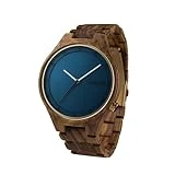 ZEITHOLZ - Montre en Bois pour Homme, modèle Stolpen - Boîtier et Bracelet en Bois de Rose Naturel - Marron et Bleu pétrole - Montre légère, Robuste et élégante - Bracelet Ajustable