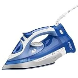 Clatronic DB 3706 Fer à repasser vapeur sans fil avec semelle en céramique anti-rayures 7 fonctions réglage en continu de la température Blanc/bleu