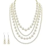 Mecool Multi Layer Faux Perle Ensemble De Bijoux Blanc Perle Cluster Collar Bib Choker Collier et Boucles D'oreilles Costume