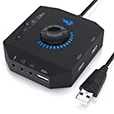 CSL - Carte Son USB Externe | Carte Son avec réglage du Volume + + USB Hub | Port pour Le Casque, Les écouteurs, Le Microphone | l'égaliseur | Commande d'un Lecteur Audio | Noir