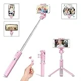 LATEC Perche Selfie Trépied, Bluetooth Selfie Stick 3 en 1 Monopod Extensible Mini Pocket sans Fil Rotation à 360 ° pour iPhone/Android Téléphones Samsung Galaxy jusqu'à 3,5-6 Pouces